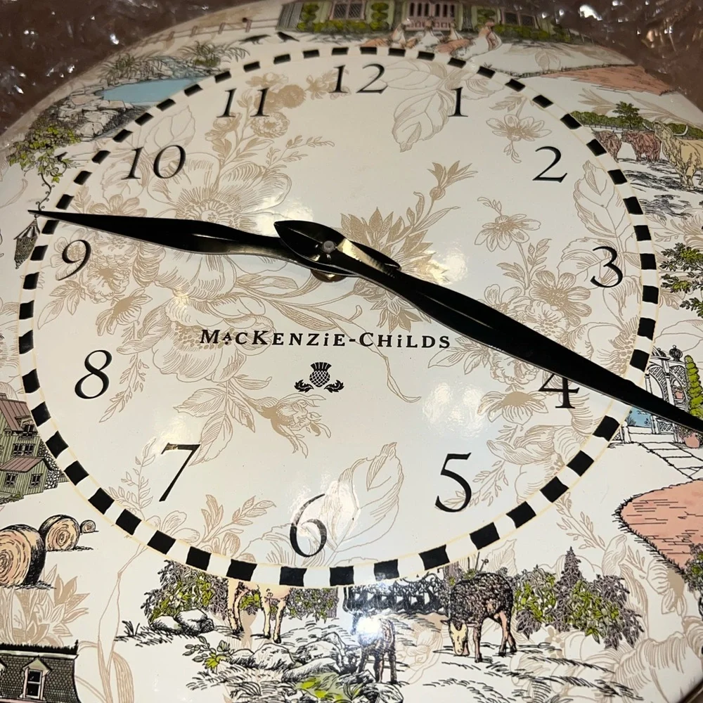 Large MacKenzie-Childs Country Farm Cottage Scenic Cream and Black Wall Clock